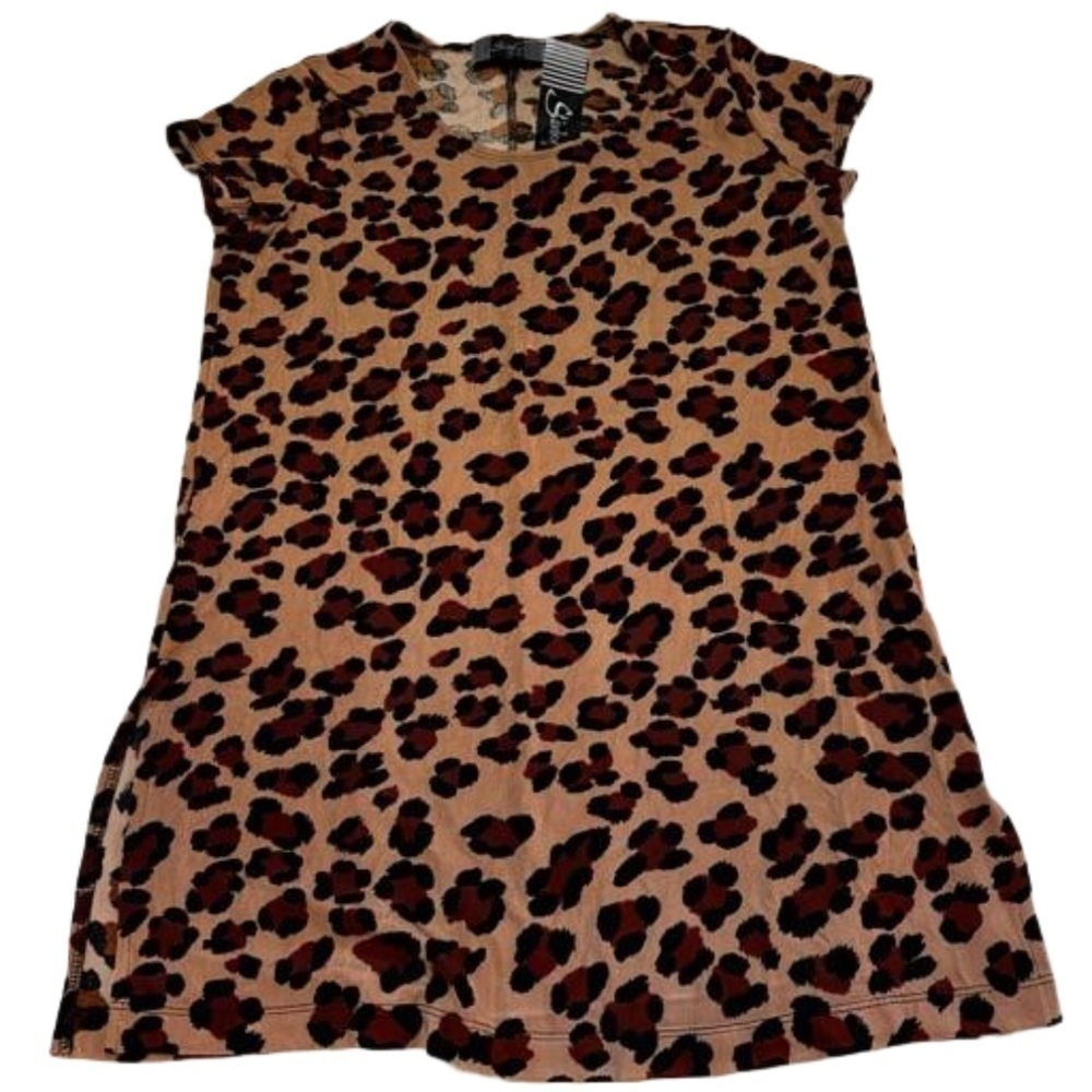 Slinky Brand Women's Size Small Brown Leopard Print Shirt Top Tee Cap Sleeve - Picture 10 of 12